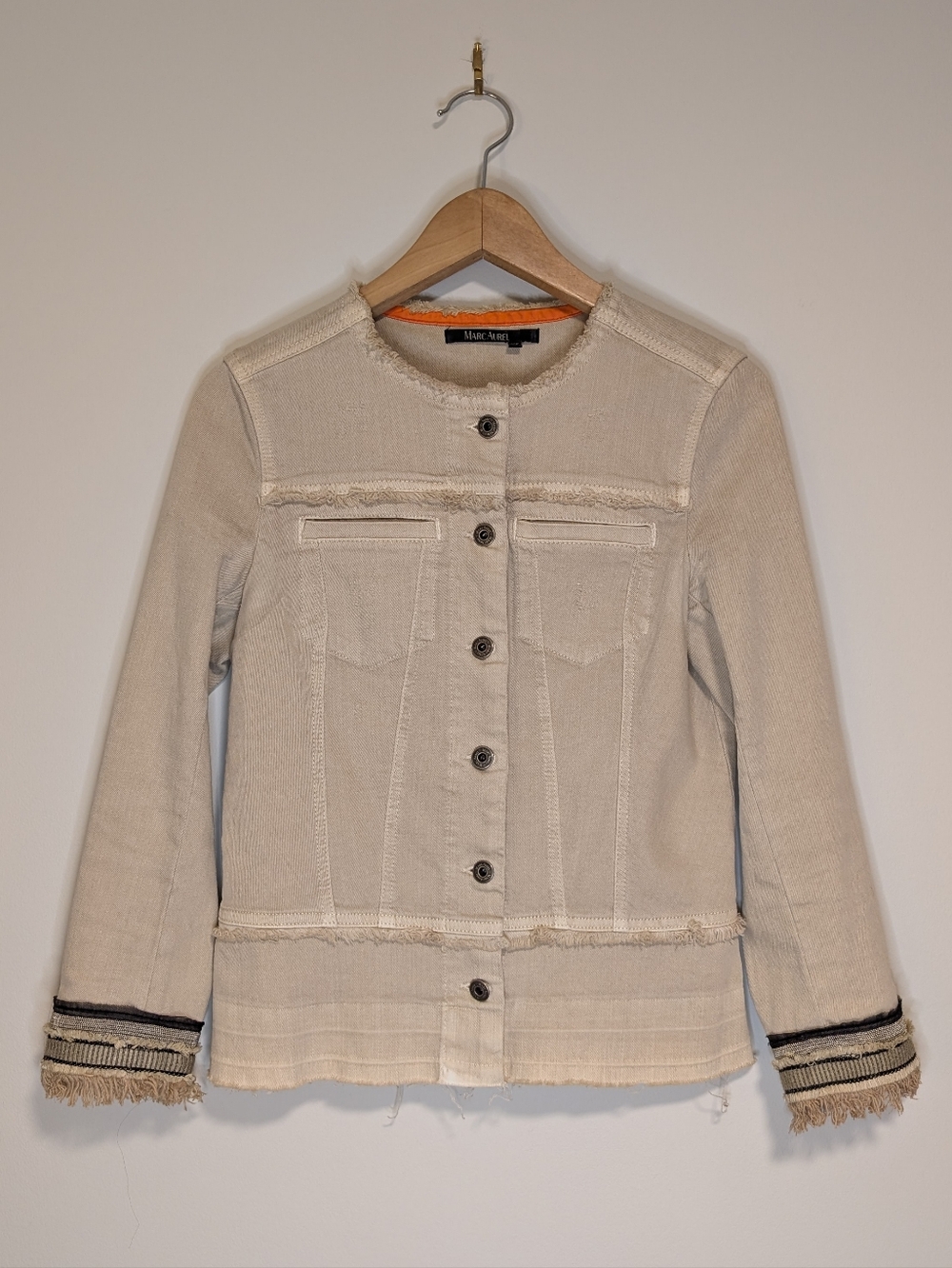 Tan Marc Aurel Beige Frayed Hem Lightweight Jacket (Small 36) - Picture 3 of 14